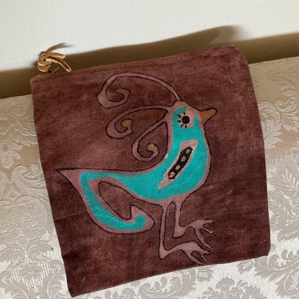 NEW hand painted canvas bag, 7.5x8 inches with zipper